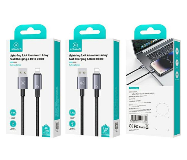 USAMS Kabel USB na Lightning 2,4A 1,2m Fast Charging stalowy - 1569036 - zdjęcie 3